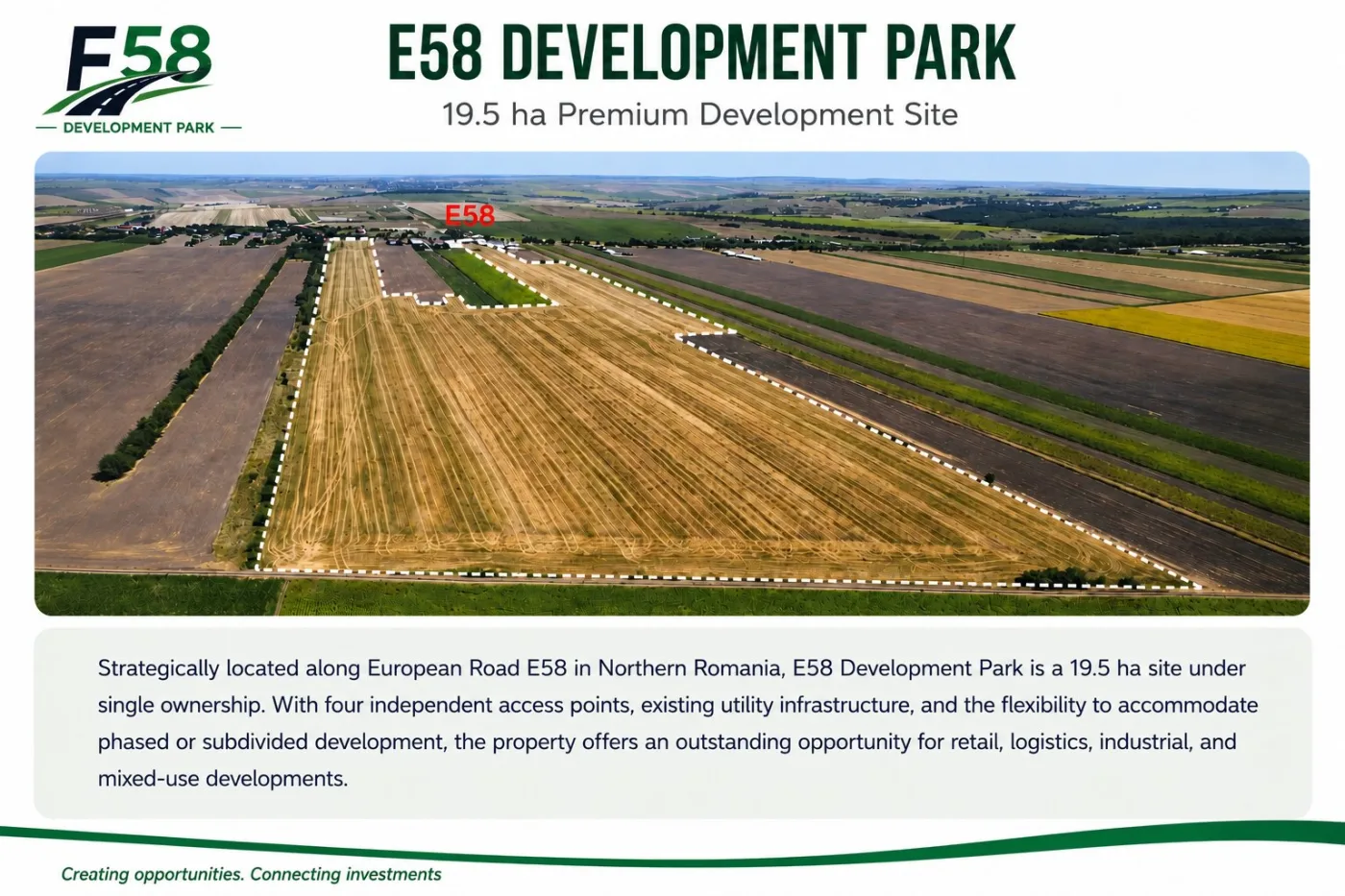 Teren 19,5 ha la E58 – Botoșani, integral sau pe parcele